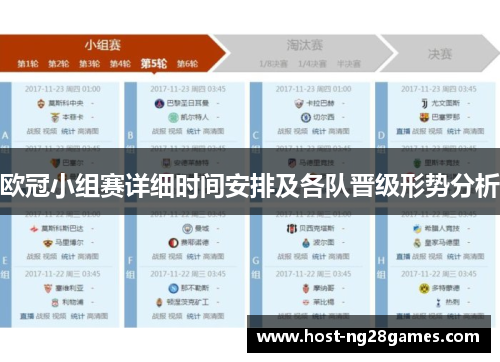 欧冠小组赛详细时间安排及各队晋级形势分析